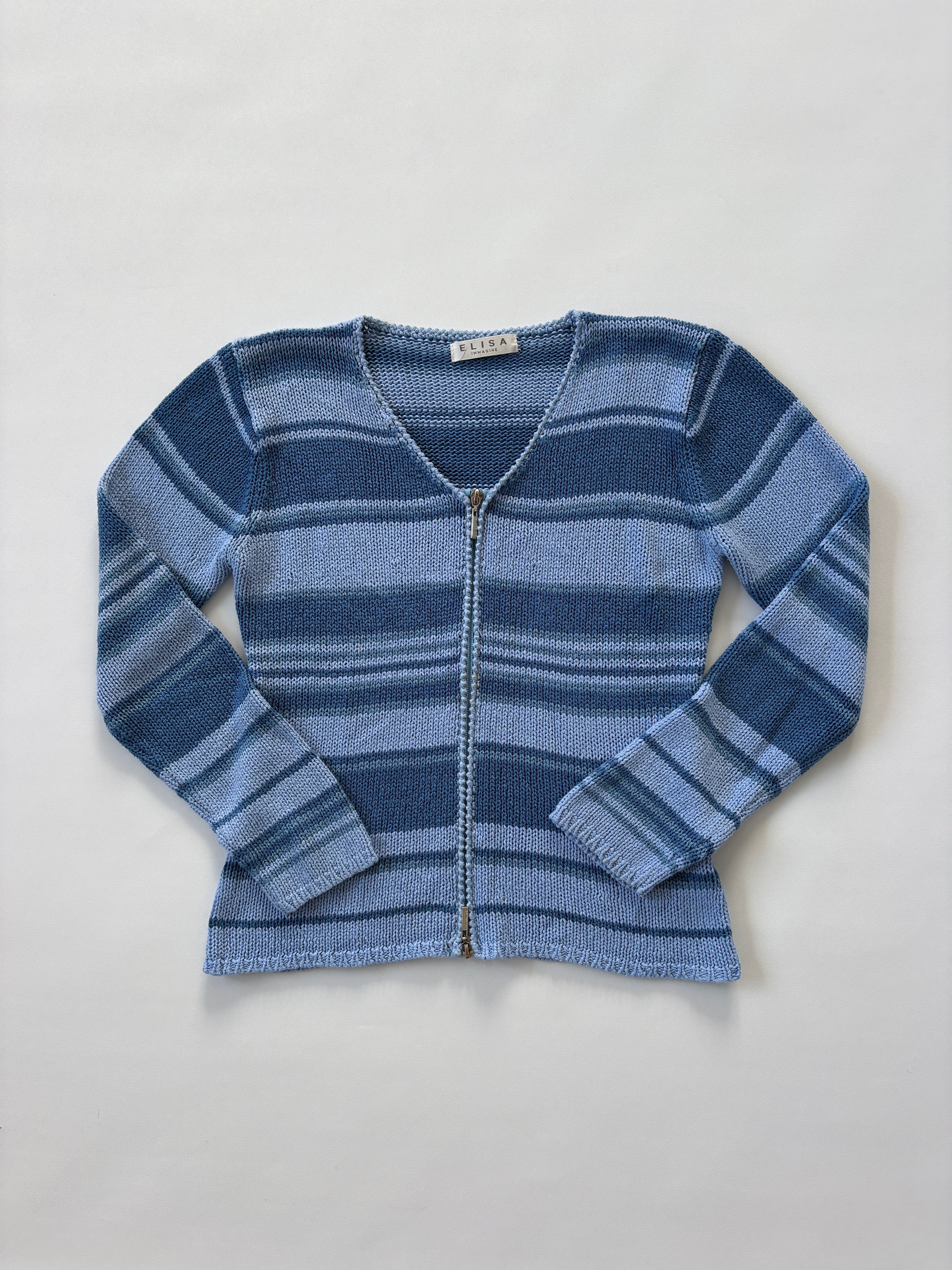 912 / Two-tone Blue Knit Zip-Up