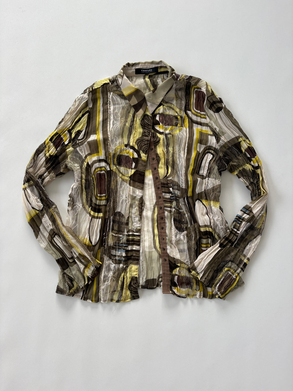 925 / Green & Brown Textured Mesh Button Up
