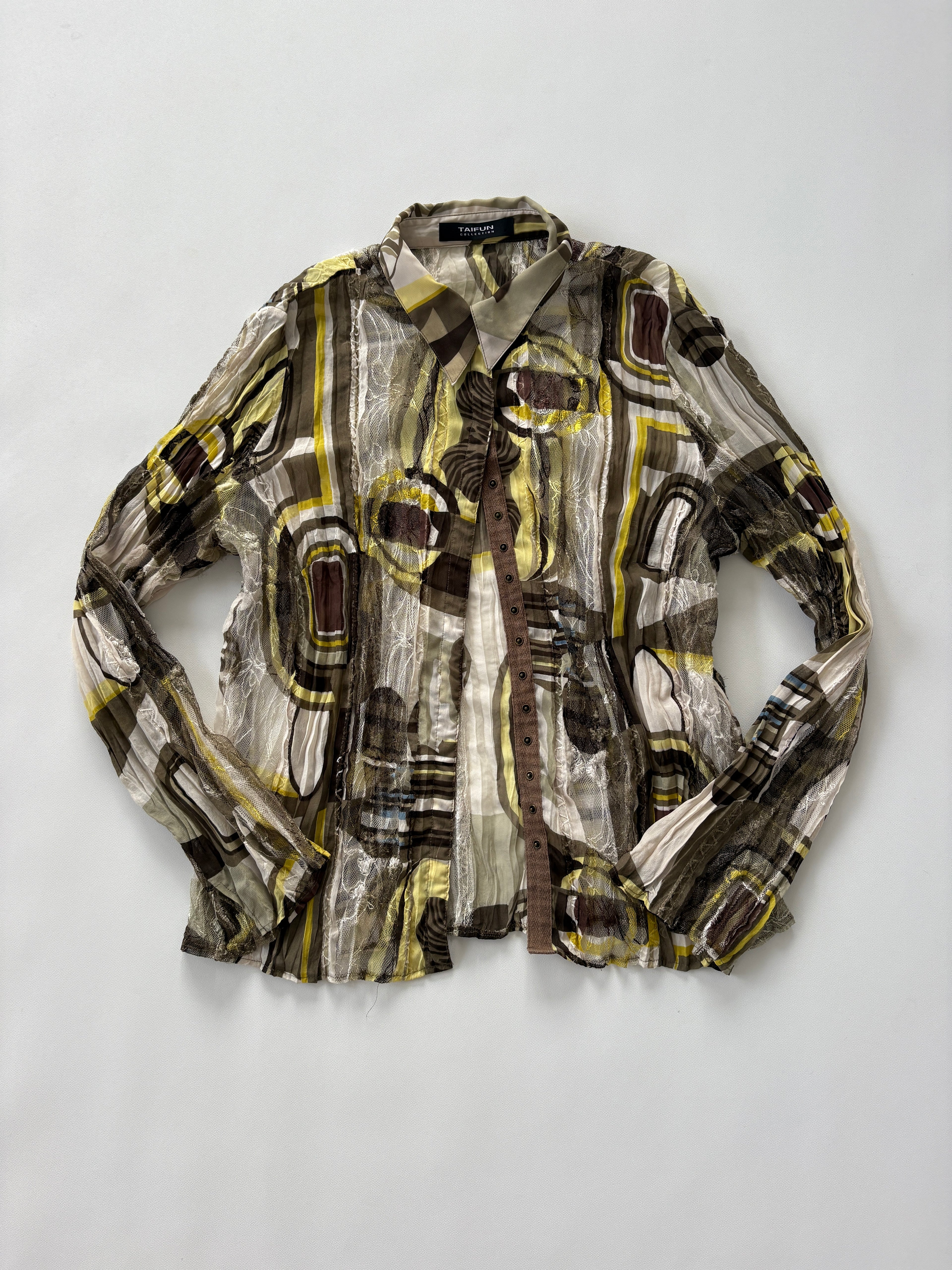925 / Green & Brown Textured Mesh Button Up