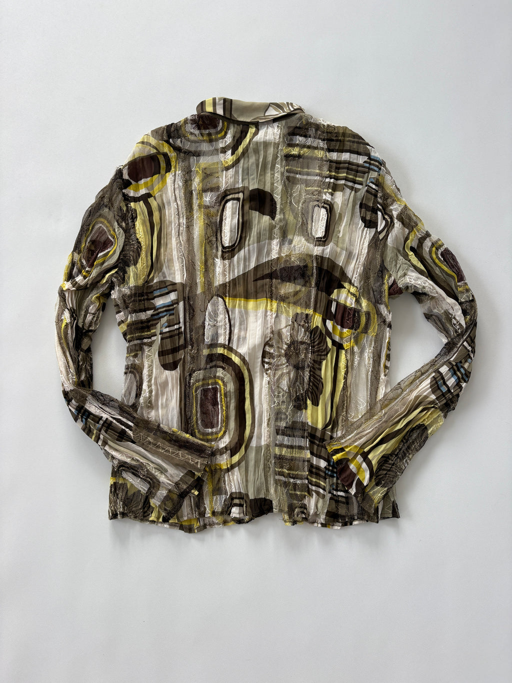 925 / Green & Brown Textured Mesh Button Up