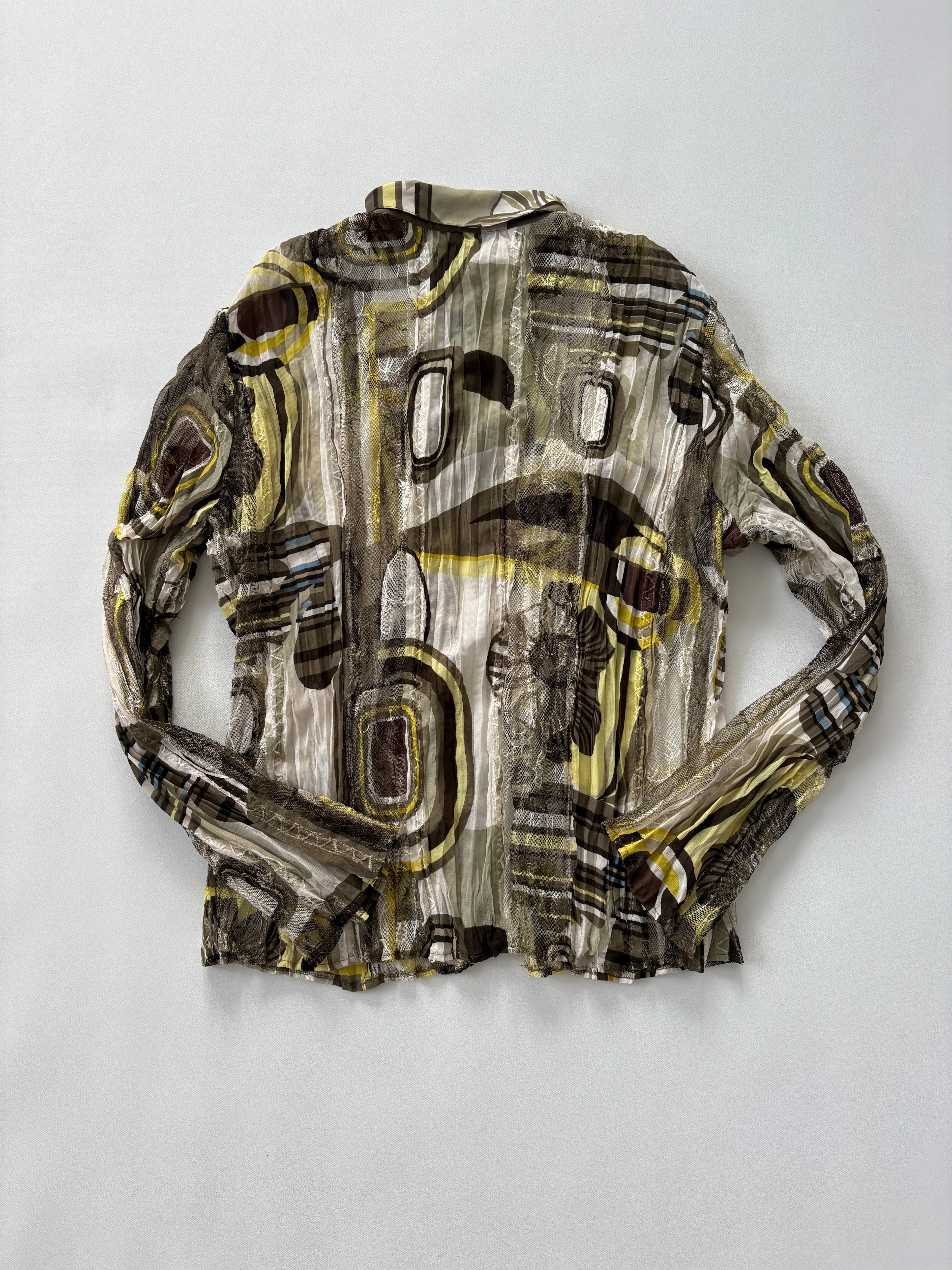 925 / Green & Brown Textured Mesh Button Up