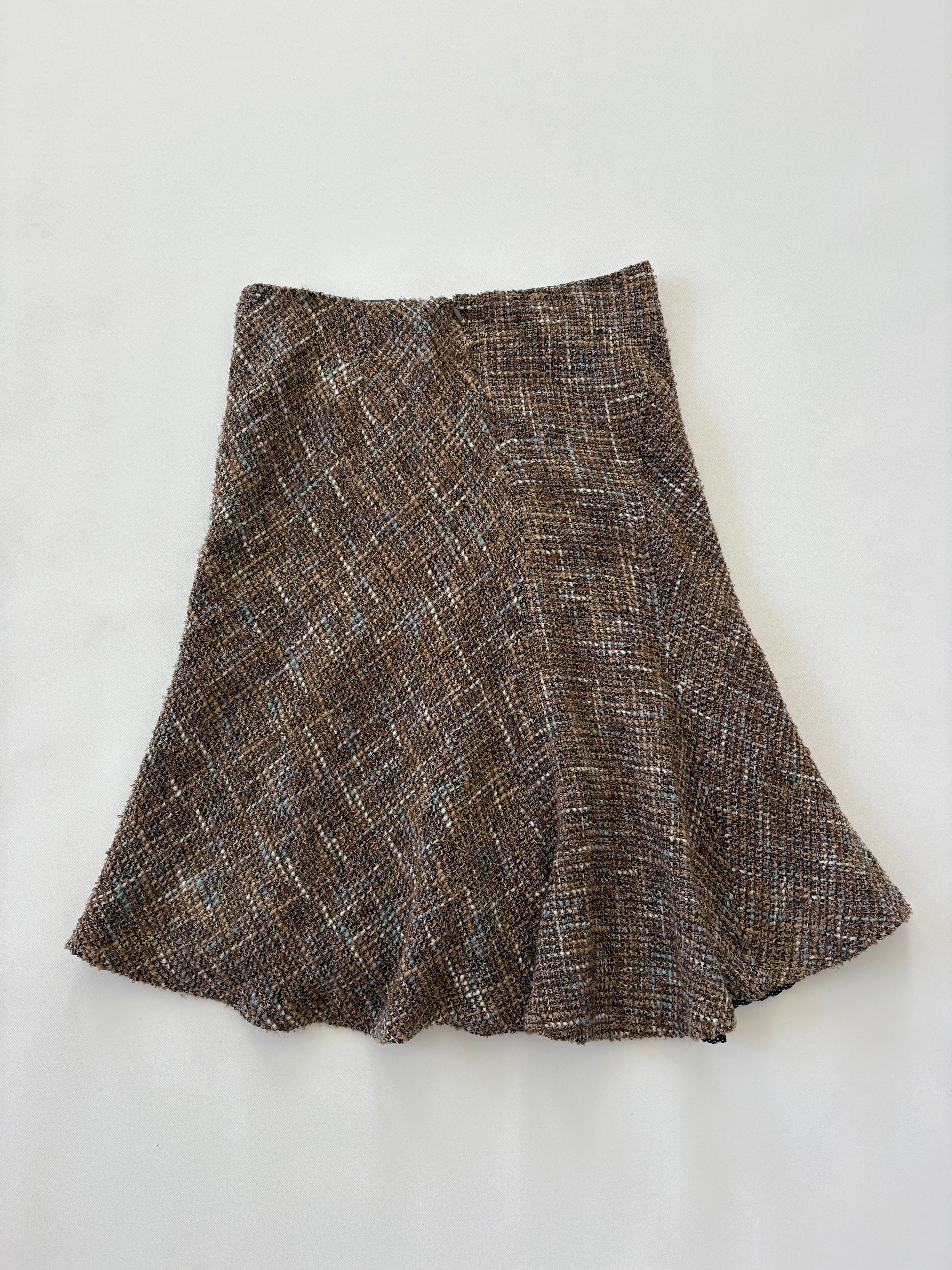 960 / Brown & Teal Tweed Skirt
