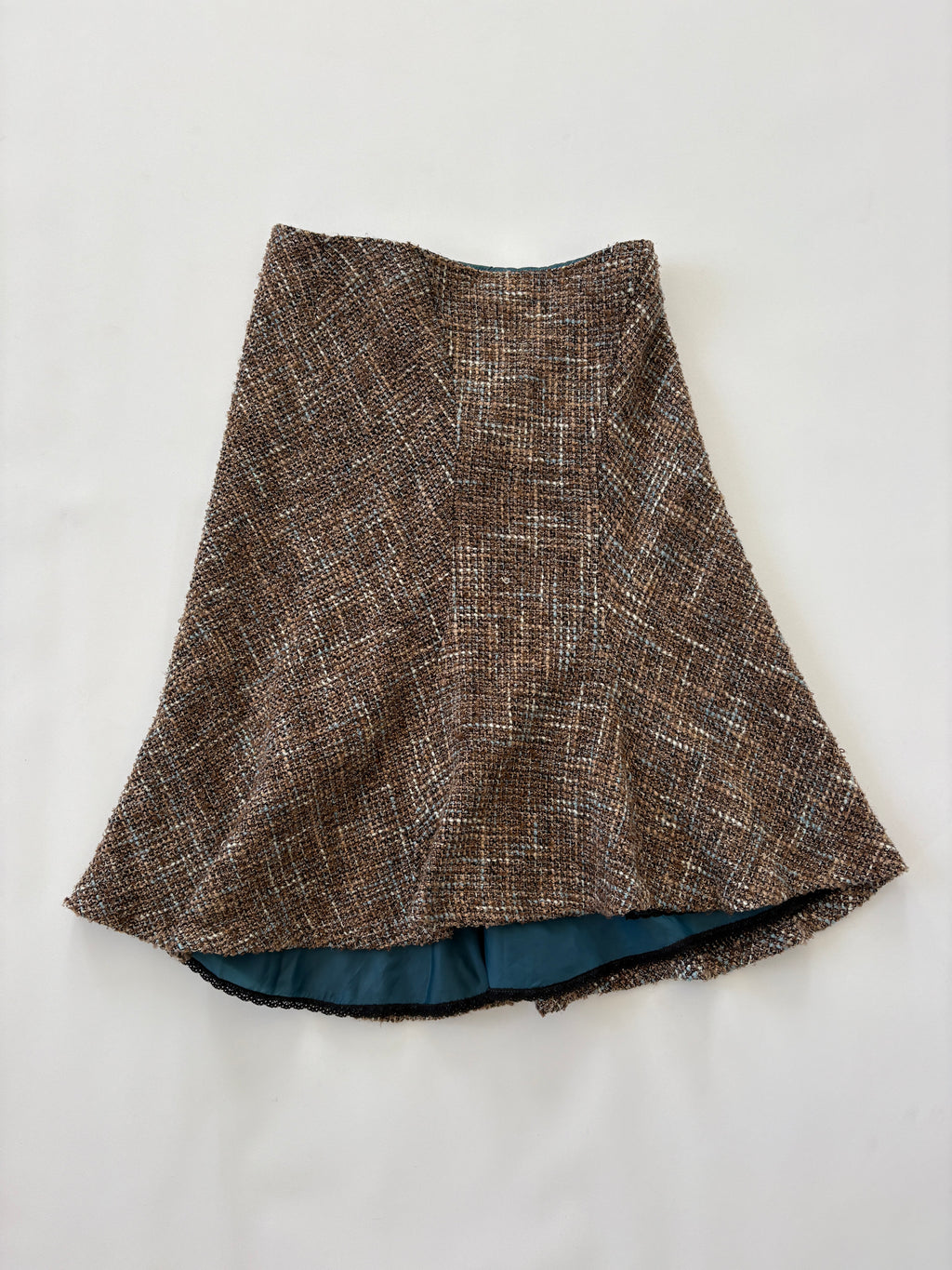 960 / Brown & Teal Tweed Skirt