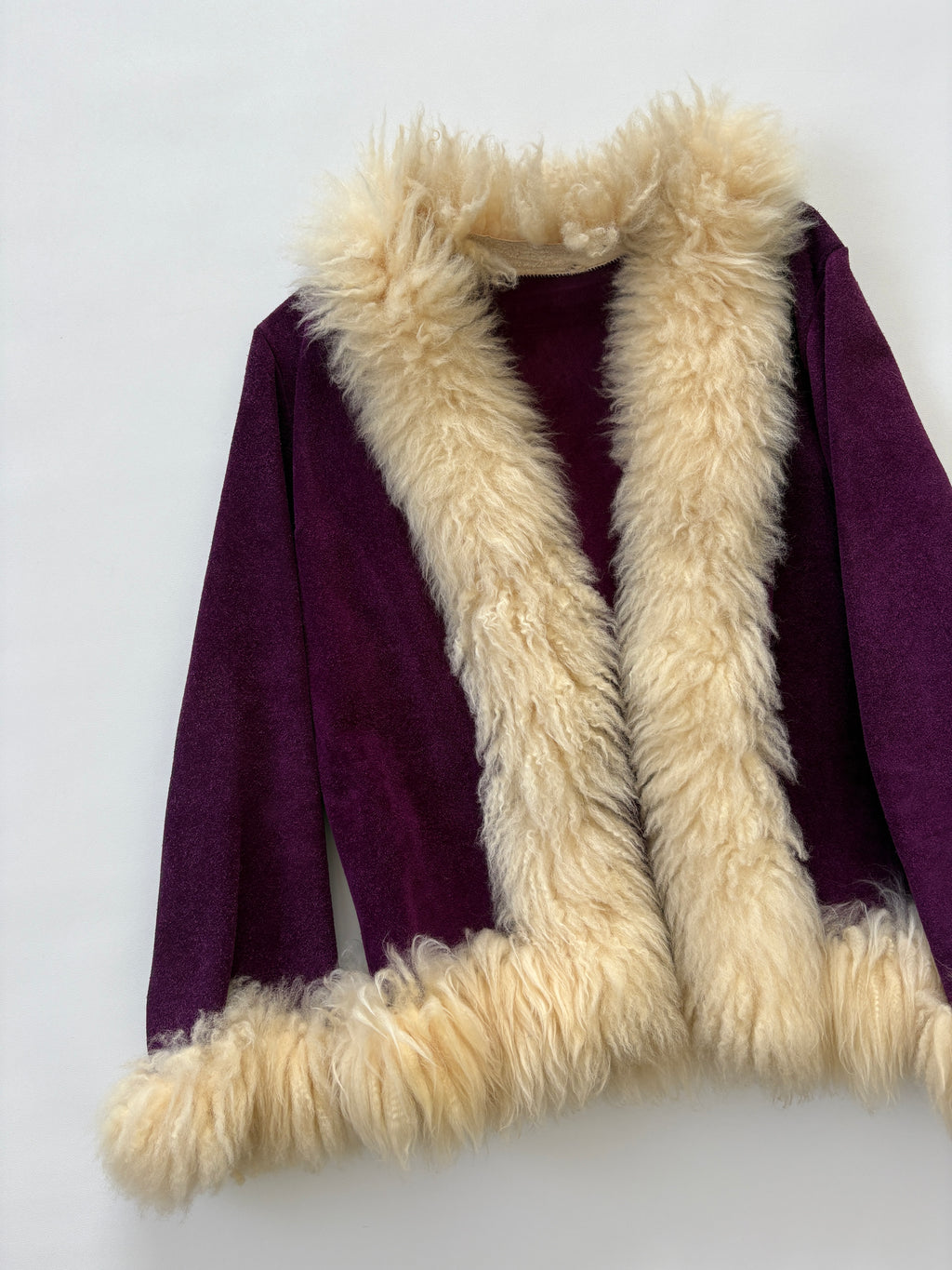 975 / Purple Suede Jacket with Fur Trim