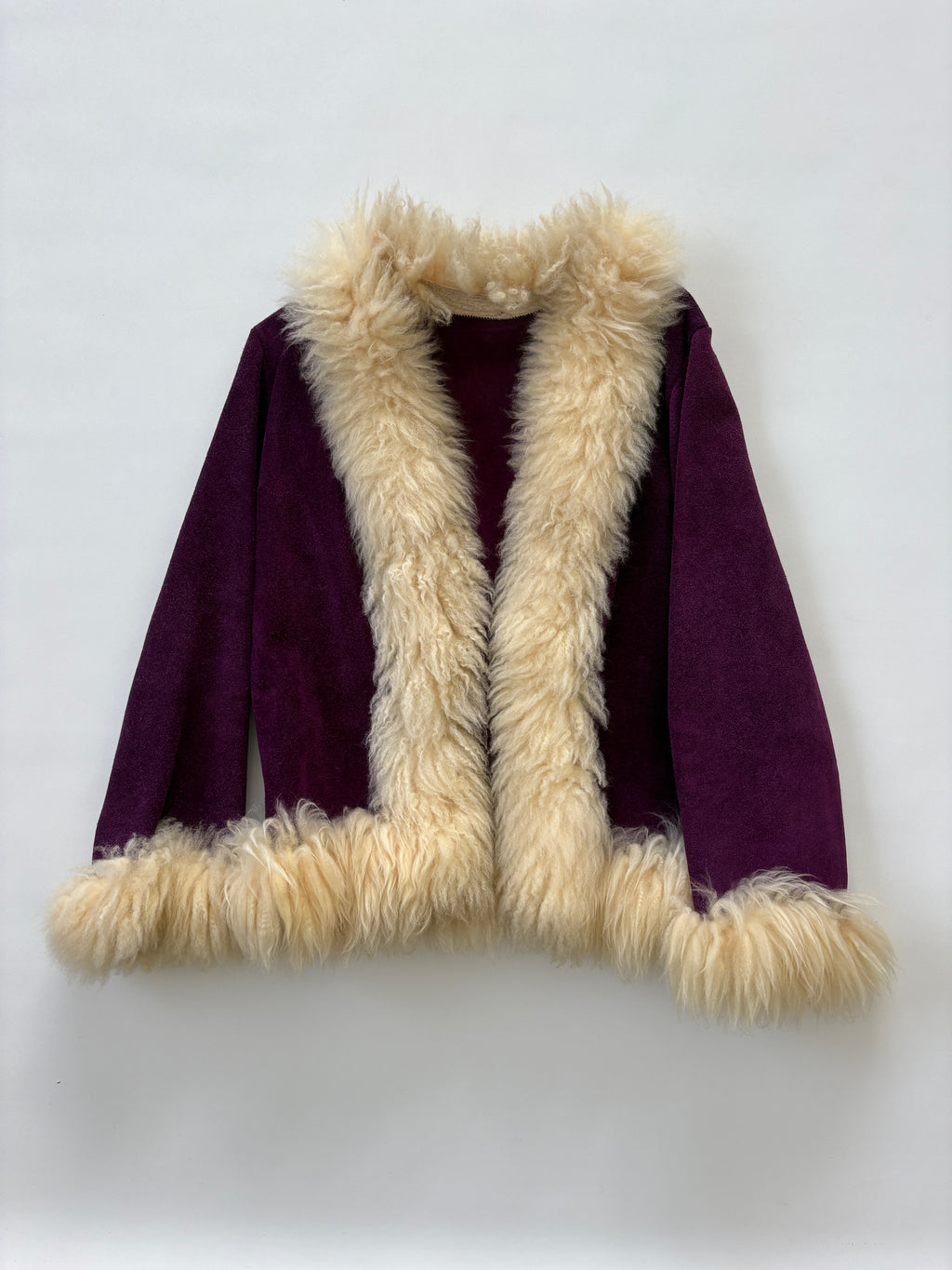 975 / Purple Suede Jacket with Fur Trim