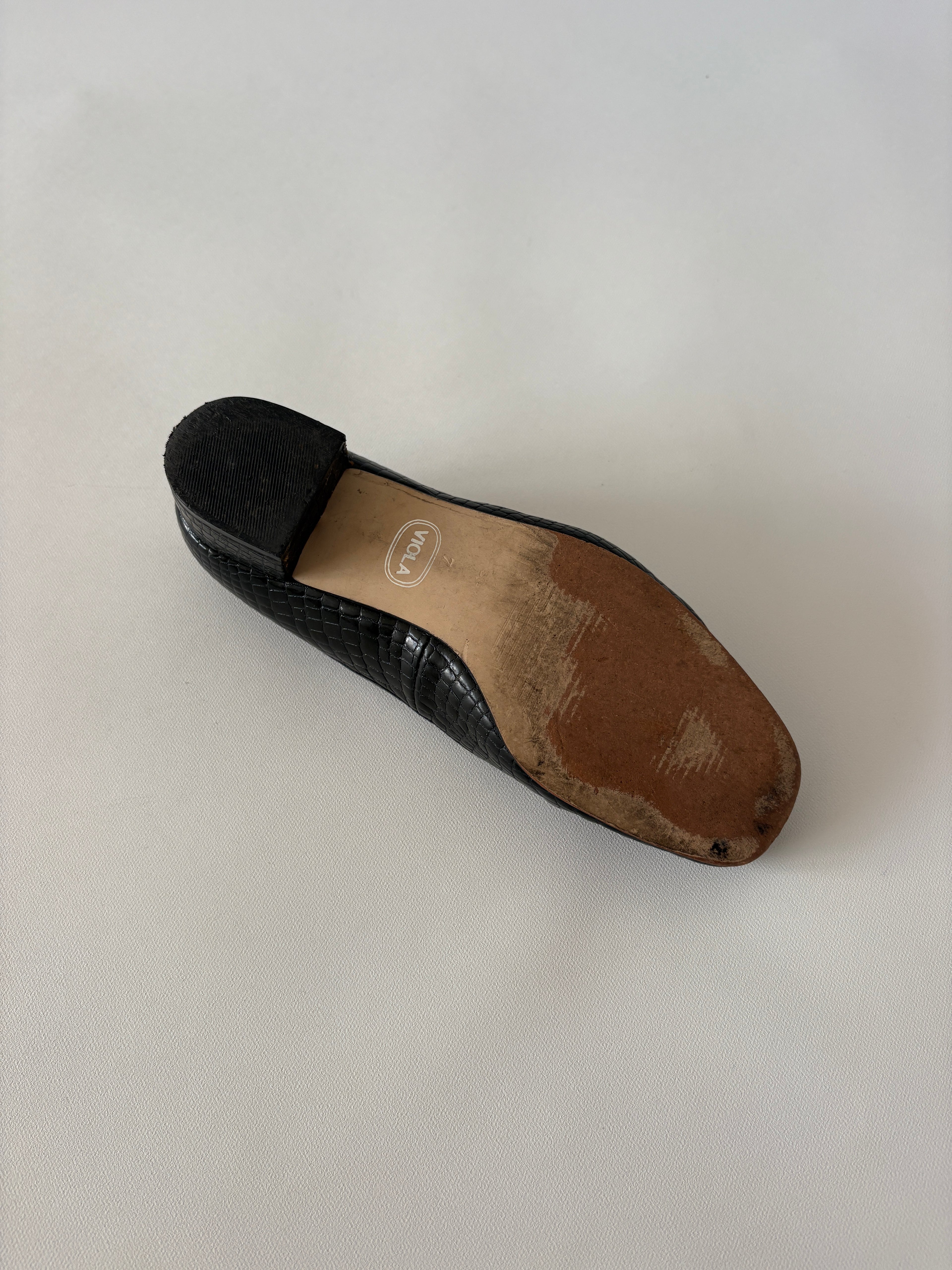 🔒 983 / Black Snake Print Heeled Ballet Flat w/ Tie Detail