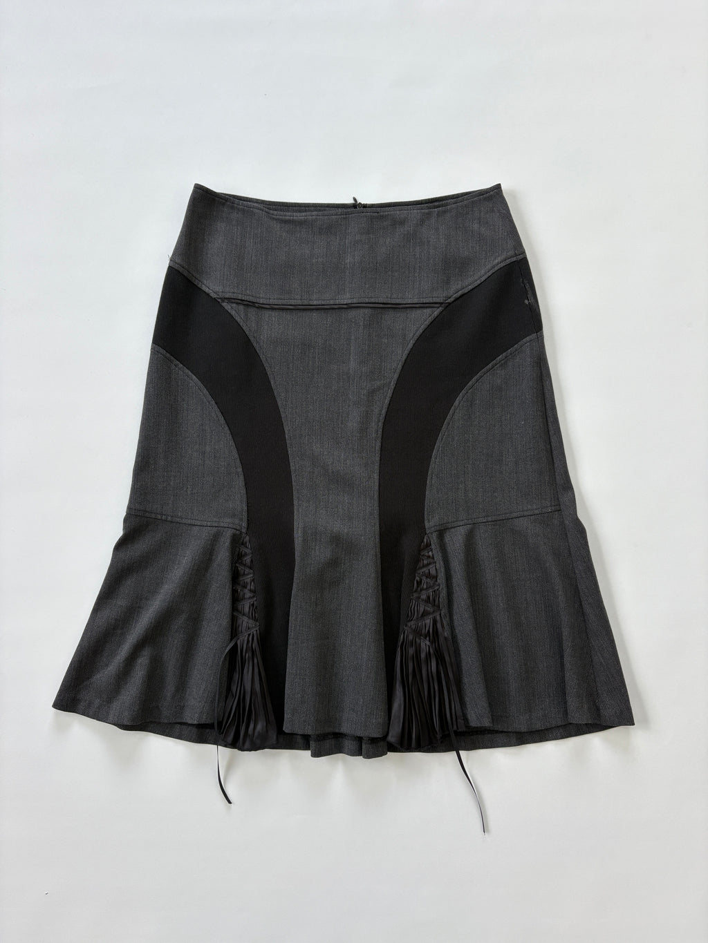 992 / Vintage Black & Grey Skirt w/ Lace Up Detail