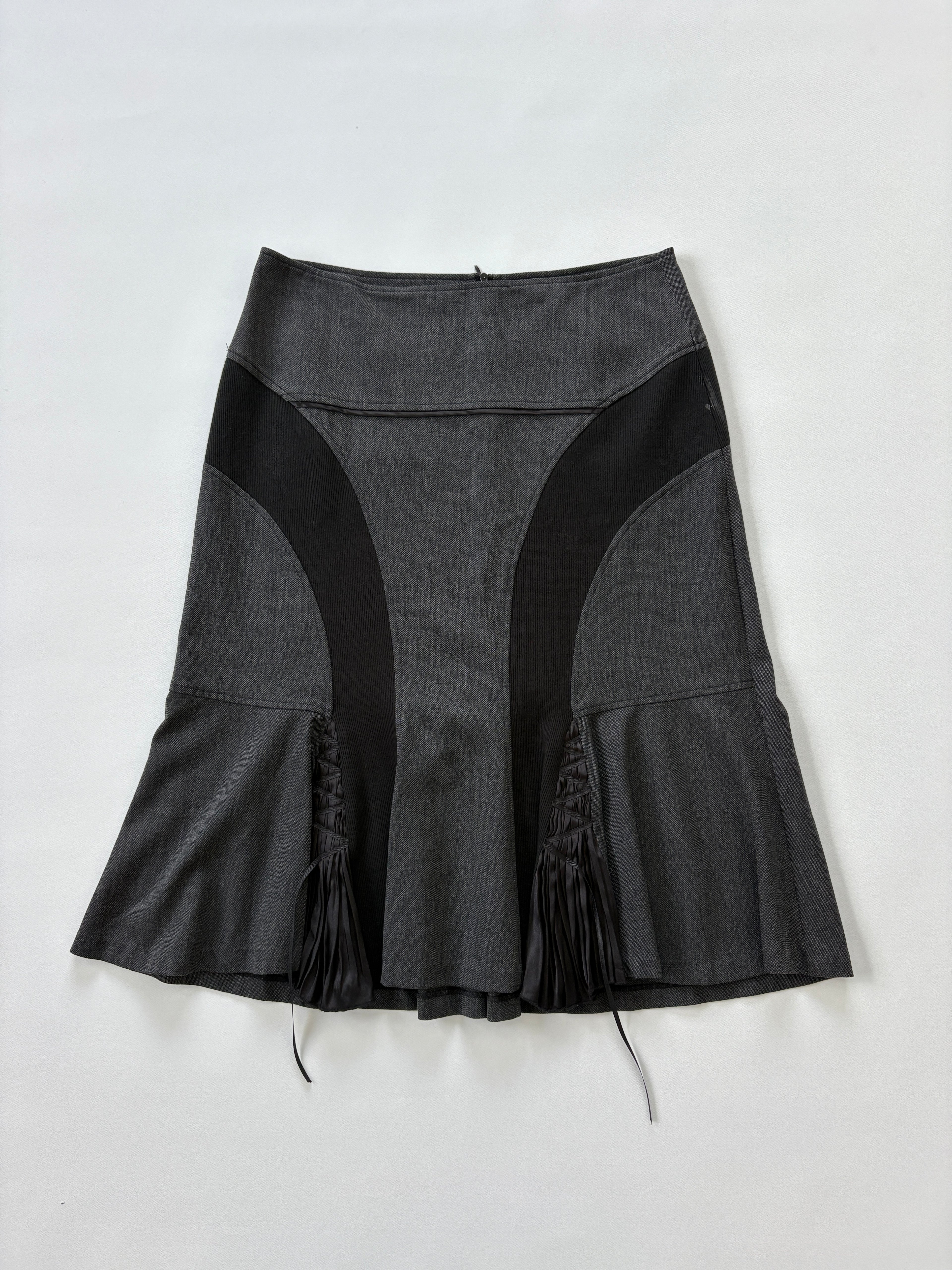992 / Vintage Black & Grey Skirt w/ Lace Up Detail