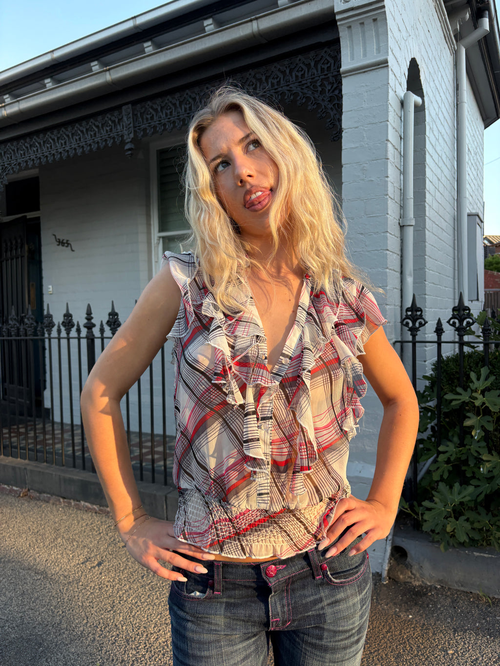 267 / Sakura Plaid Short Sleeve Blouse