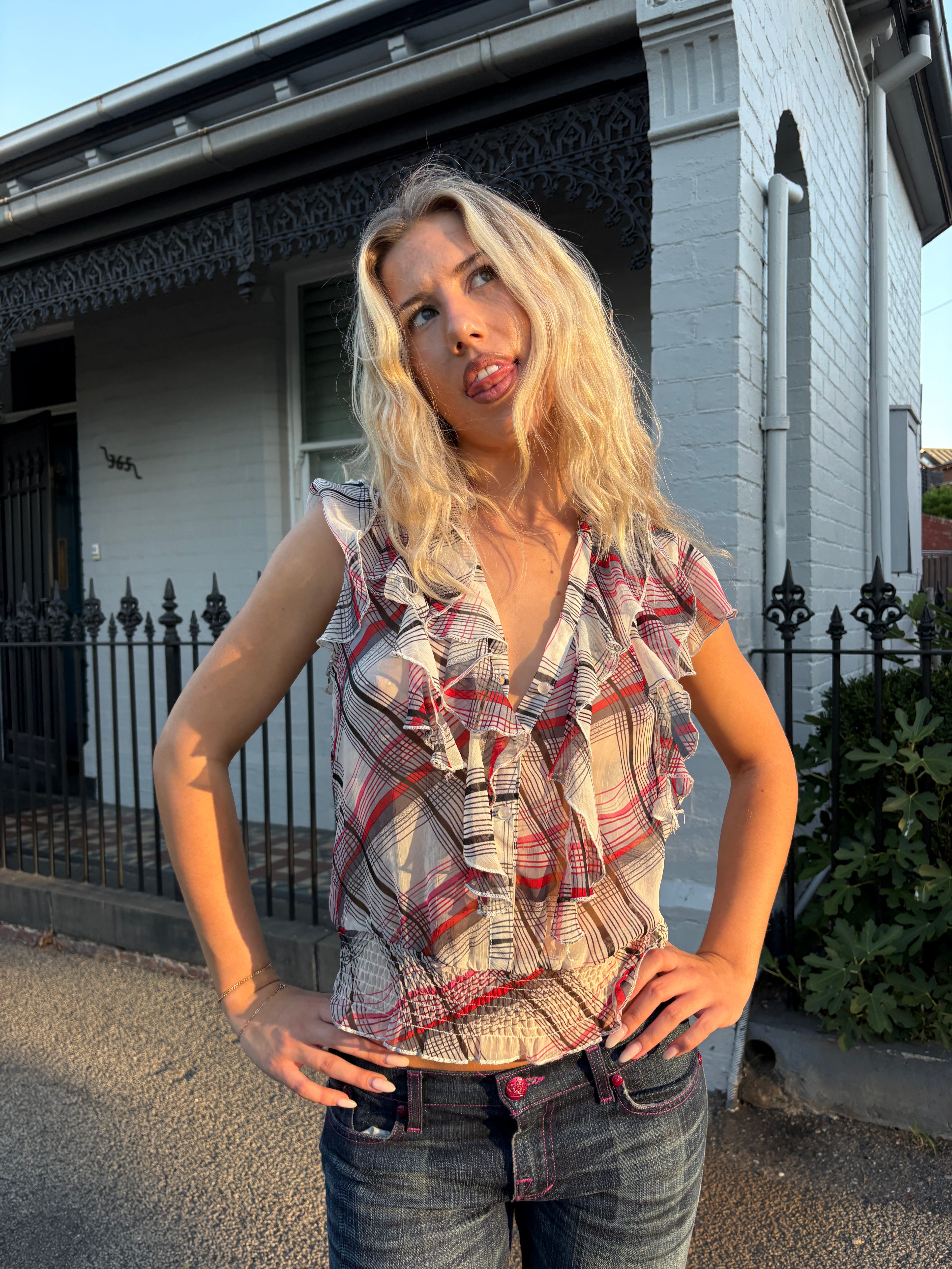 267 / Sakura Plaid Short Sleeve Blouse