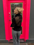 🔒 1116 / Black Fur Cardigan w/ Lace Open Back