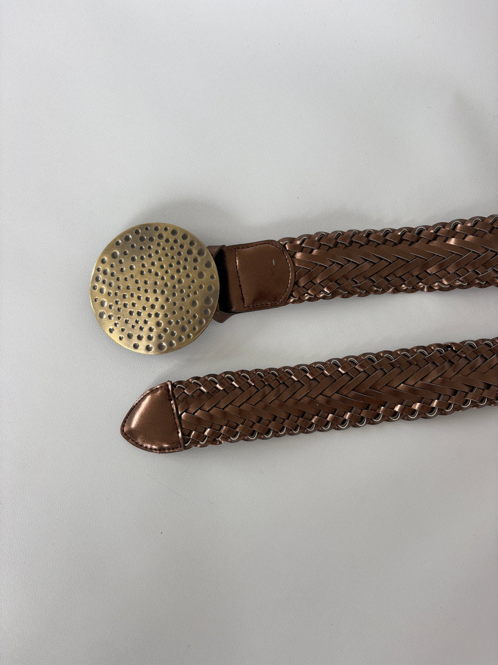 1384 / Brown Braided Belt w/ Large Brass Buckle