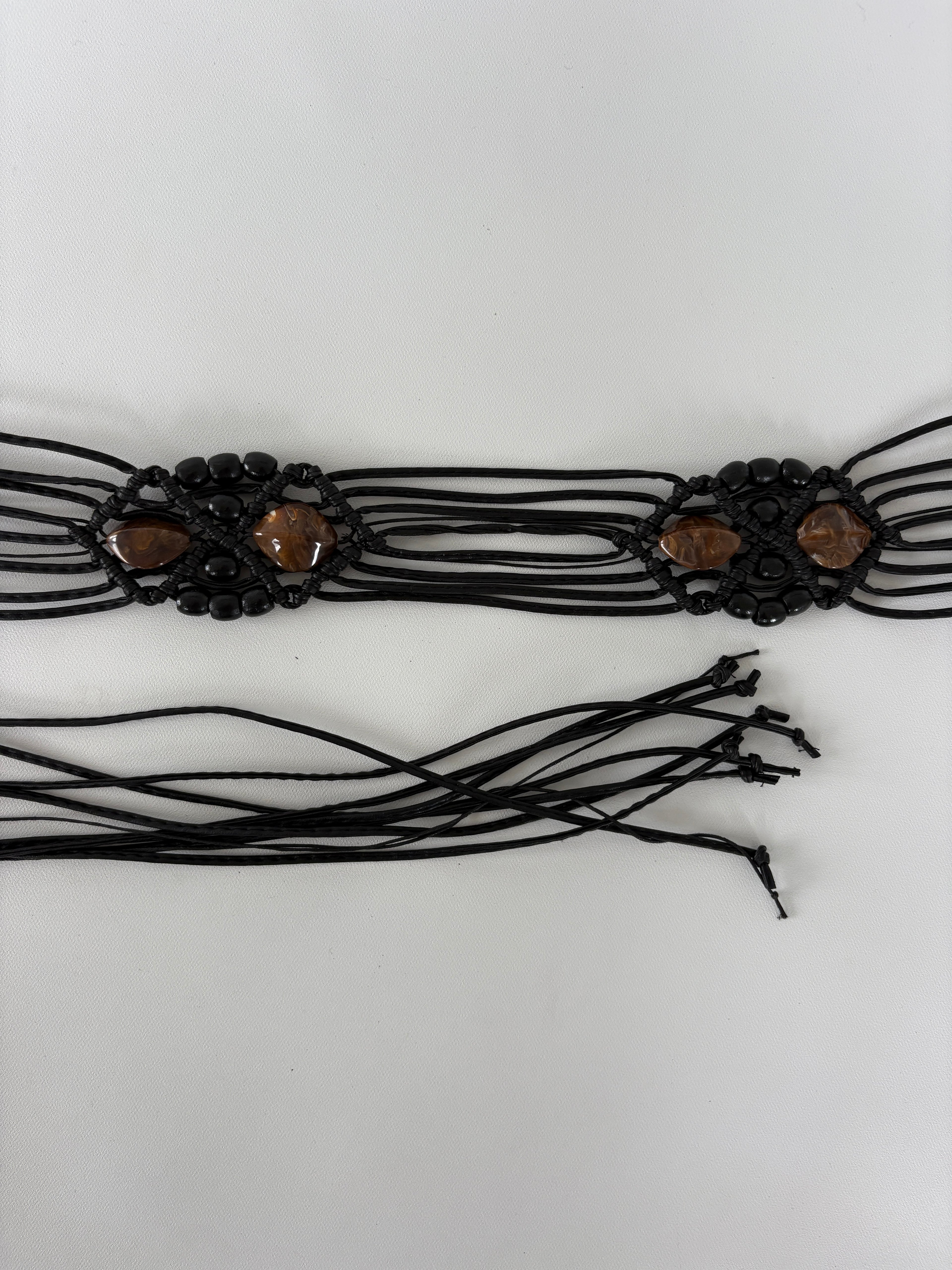 1383 / Black Beaded Fringe Belt