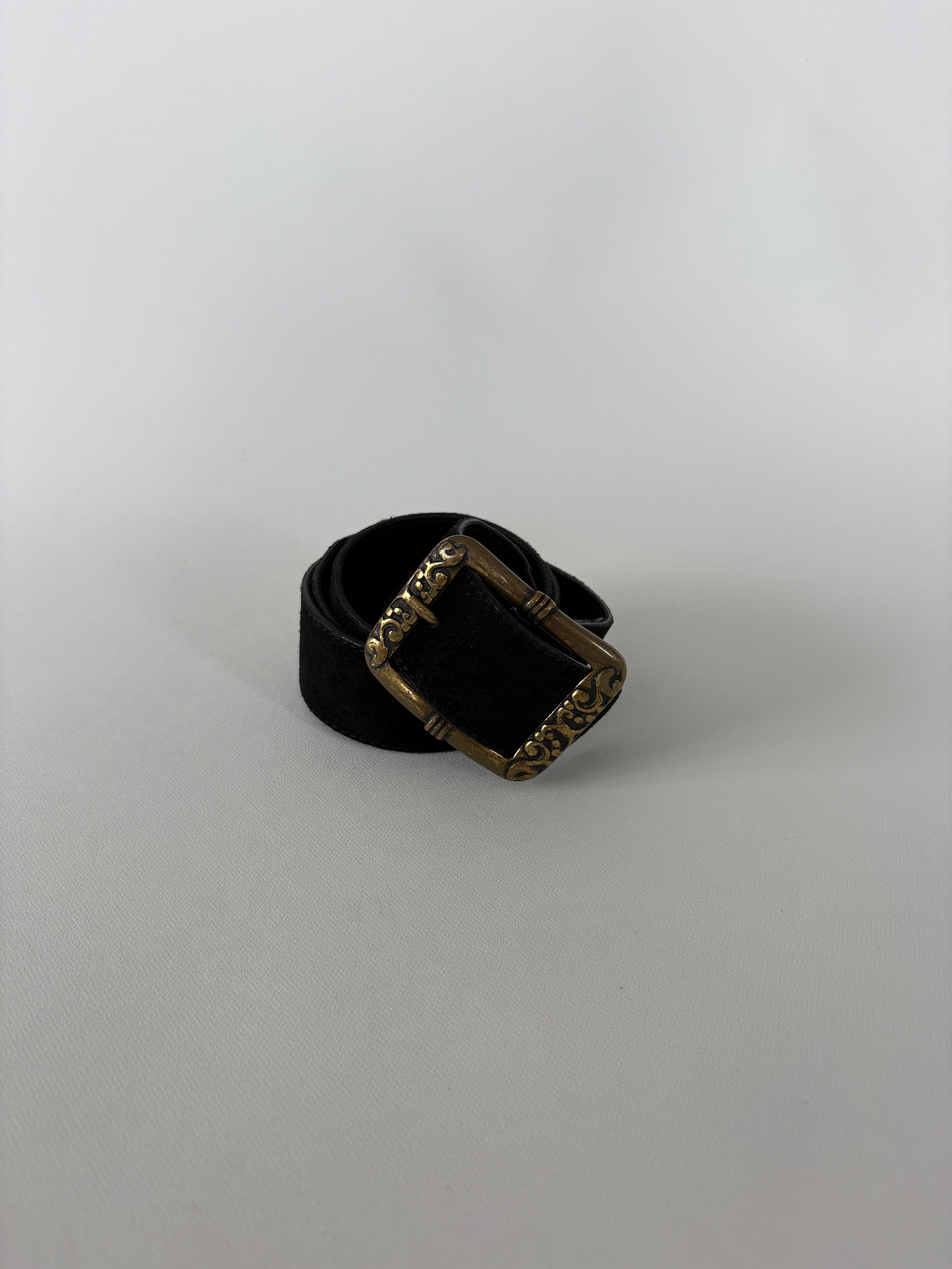 1380 / Black Suede Belt w/ Silver Hardware