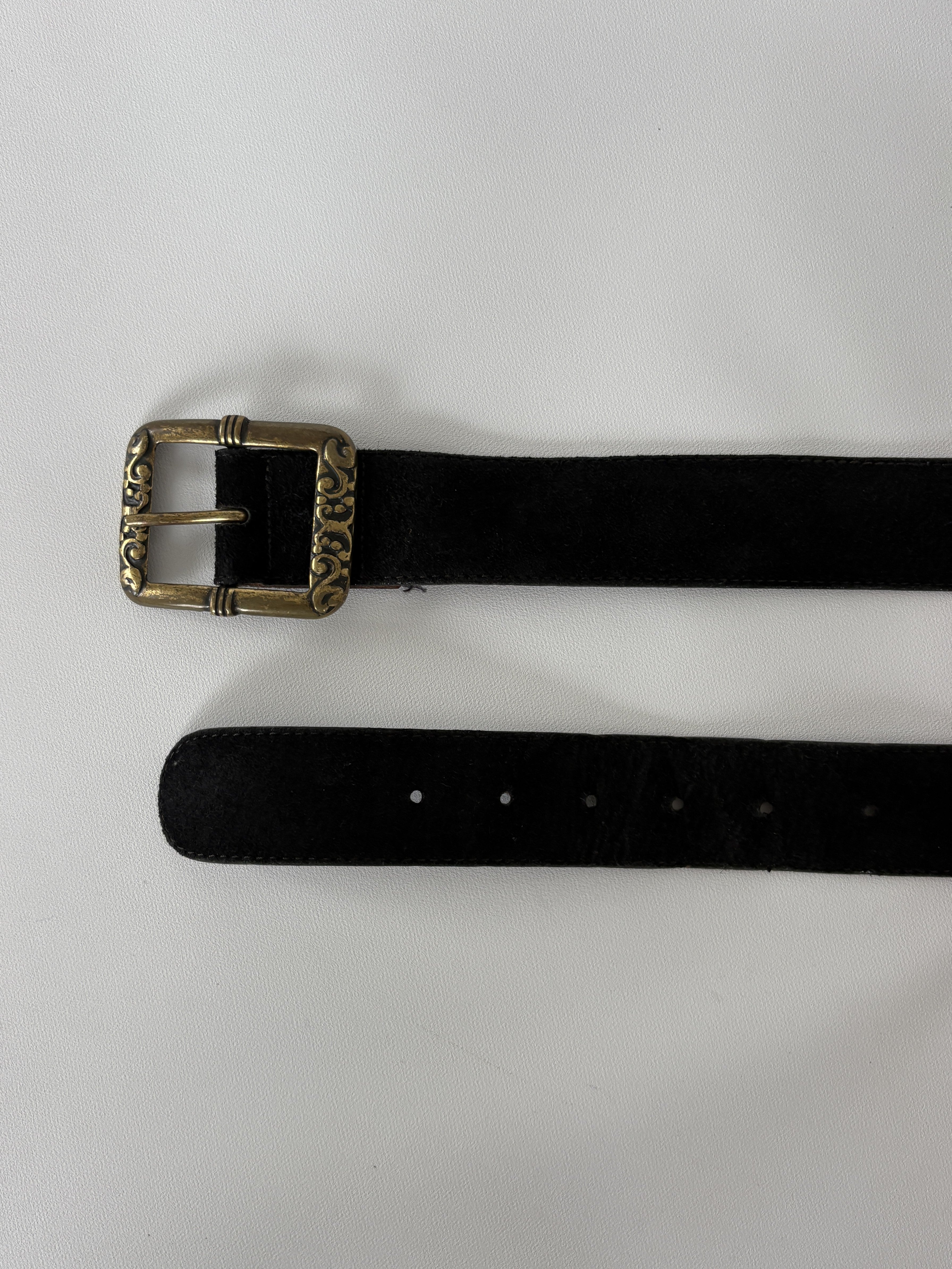 1380 / Black Suede Belt w/ Silver Hardware