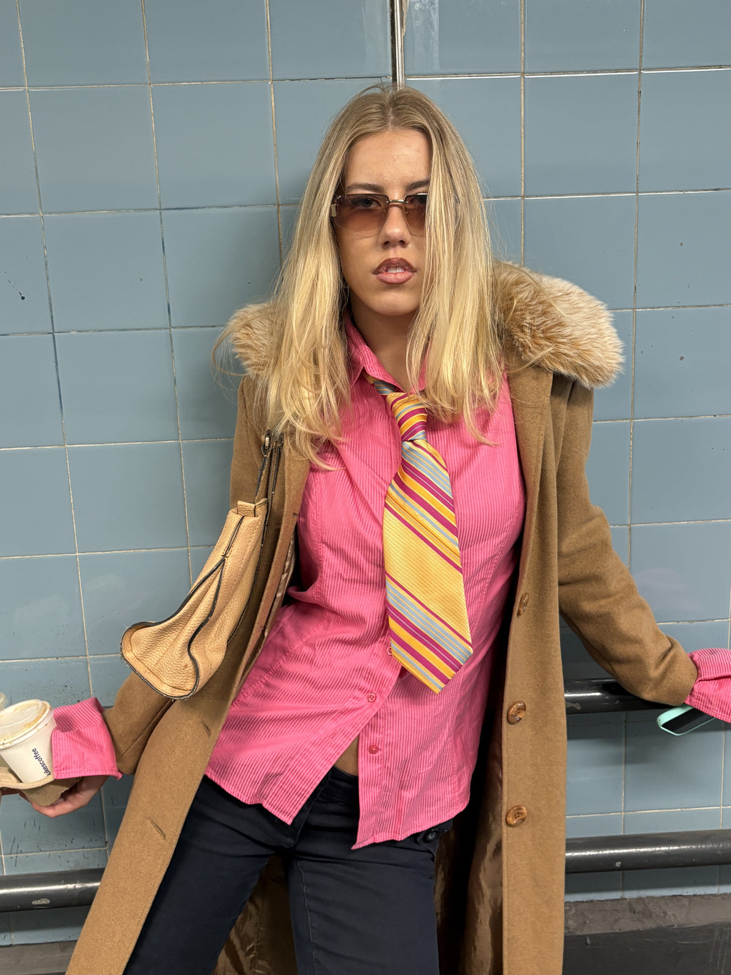 🔒1299 / Vintage Yellow & Pink Tie
