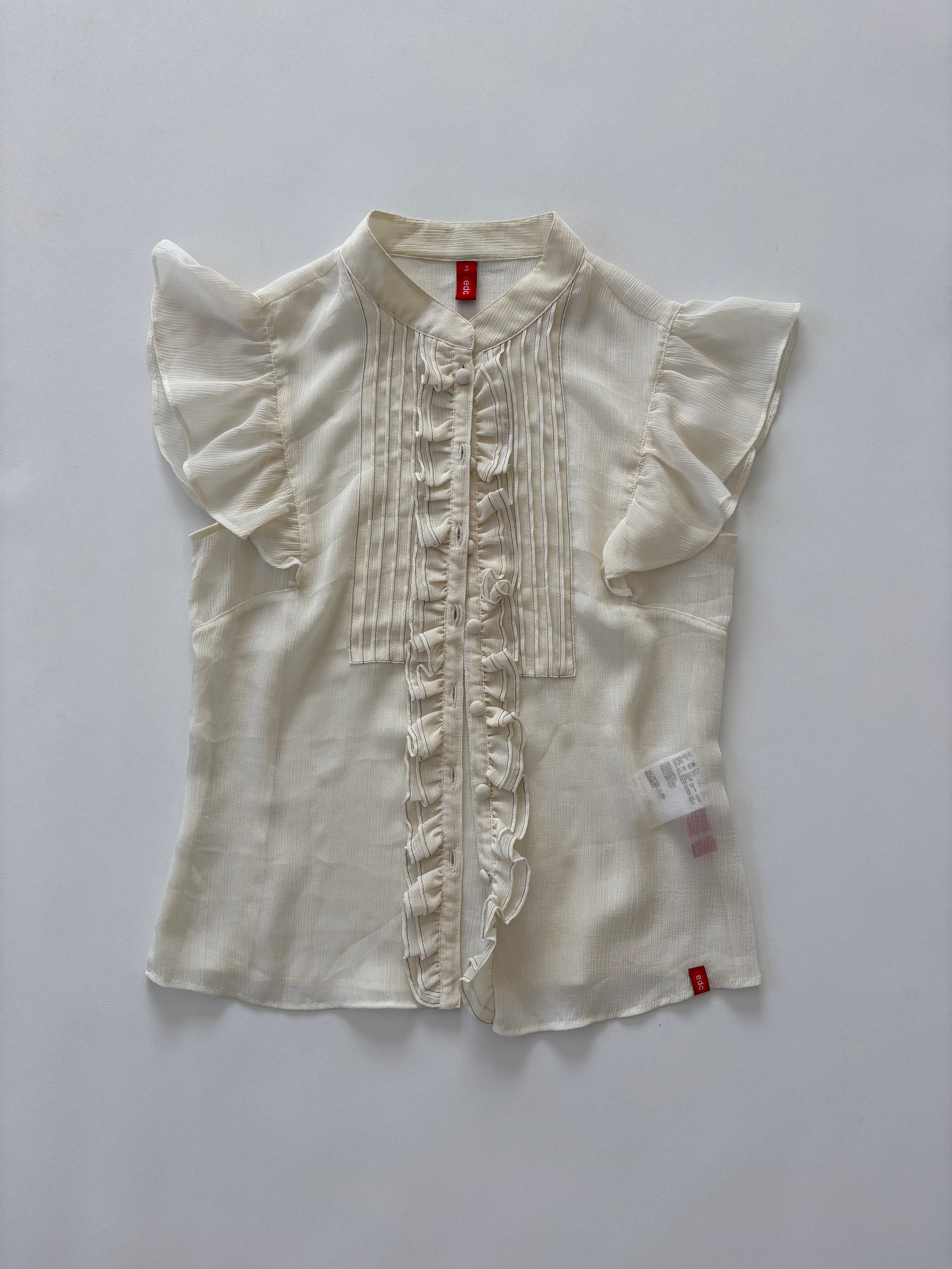 🔒 877 / Sheer Cream Ruffle Blouse